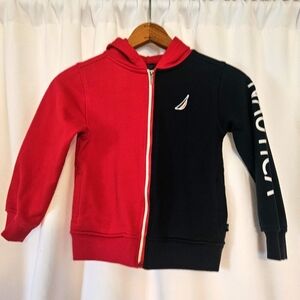 Nautica Childs Size 5 Blue Red Full Zip Sweatshirt Hooded Preppy Classic Summer‎